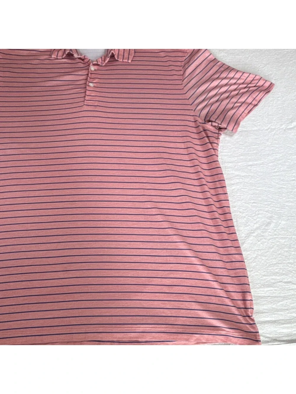 J.CREW Performance Men's XL Pink Navy Striped Polo Shirt Short Sleeve Collared